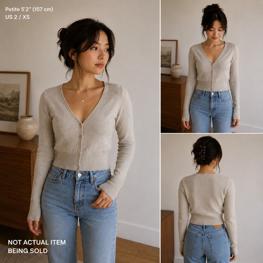 Wilfred Wool Knit Cardigan Sweater Beige Button V-Neck Long Sleeve XS